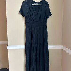 Anthropologie Black Tiered Maxi Dress with V-Neck